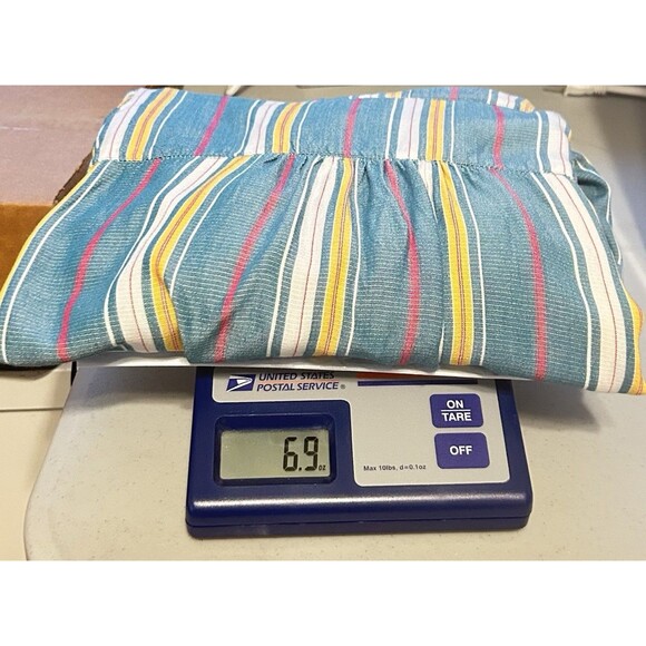 Maeve by Anthropologie Womens M Turquoise Striped Balloon Sleeve Top - Picture 10 of 10